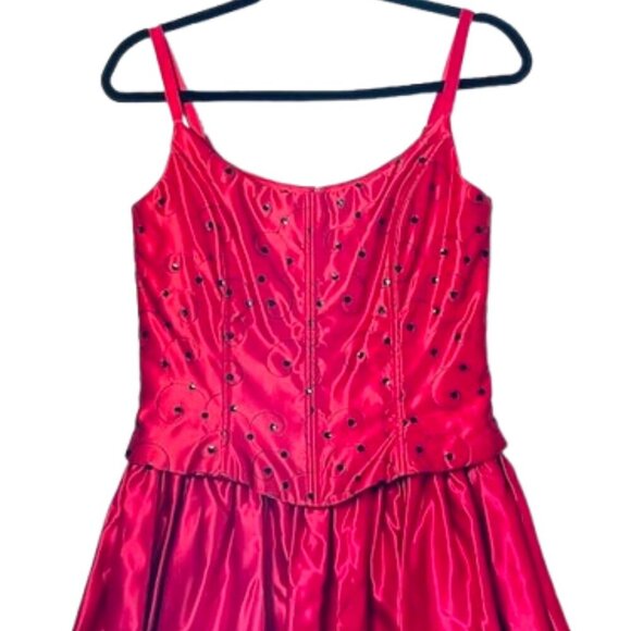 Jessica McClintock Vintage 90s Red Satin Corset Ball Gown Whimsigoth 9/10 Small - Picture 12 of 13